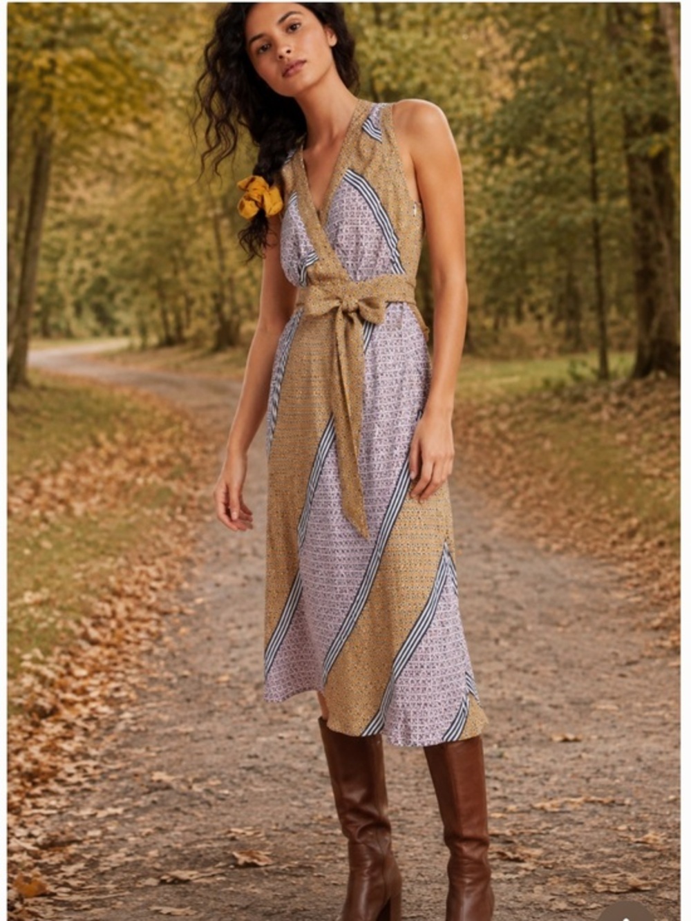 Anthropologie Maeve Carla  Sleeveless Faux Wrap Geometric Print Dress